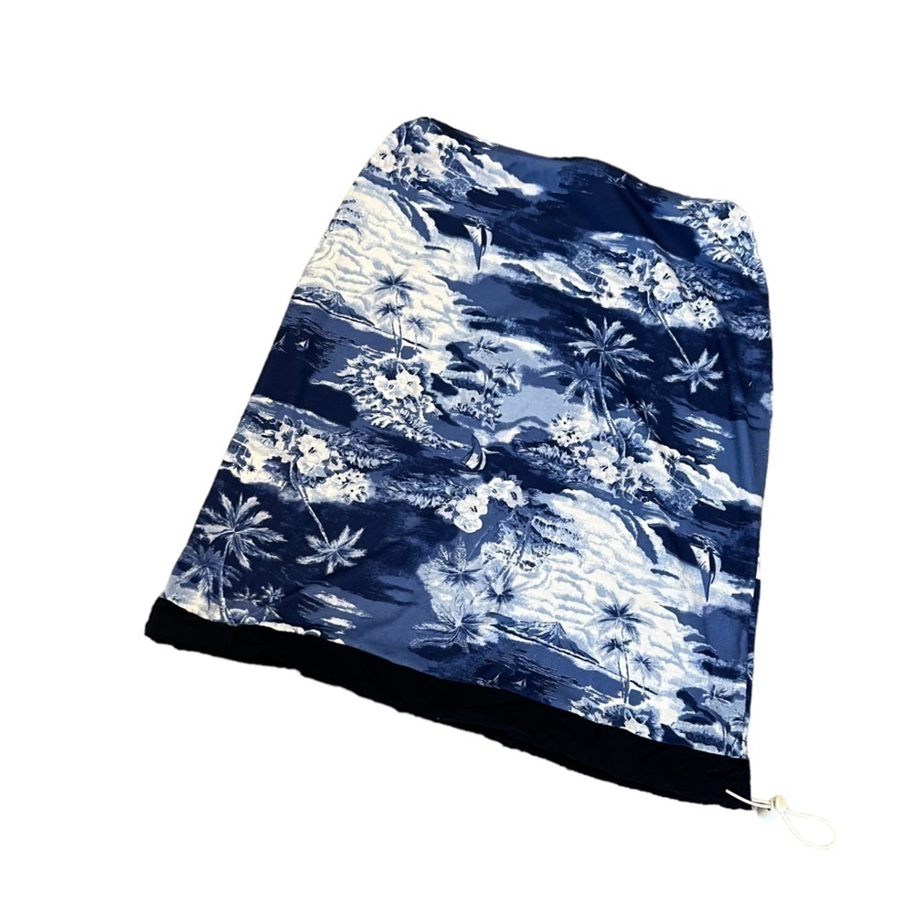 DEX Navy & White Elastic Waist Mid Length Cotton Cinch Bottom Casual Skirt L